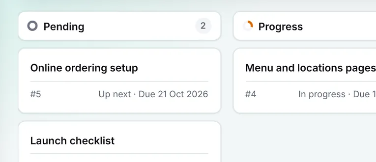 Client project board showing the Pending and Progress columns